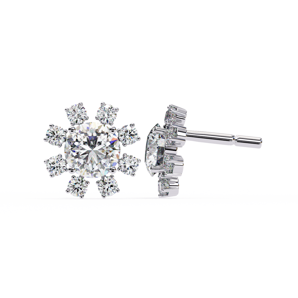 Snowflake-shaped silver earrings on a white background