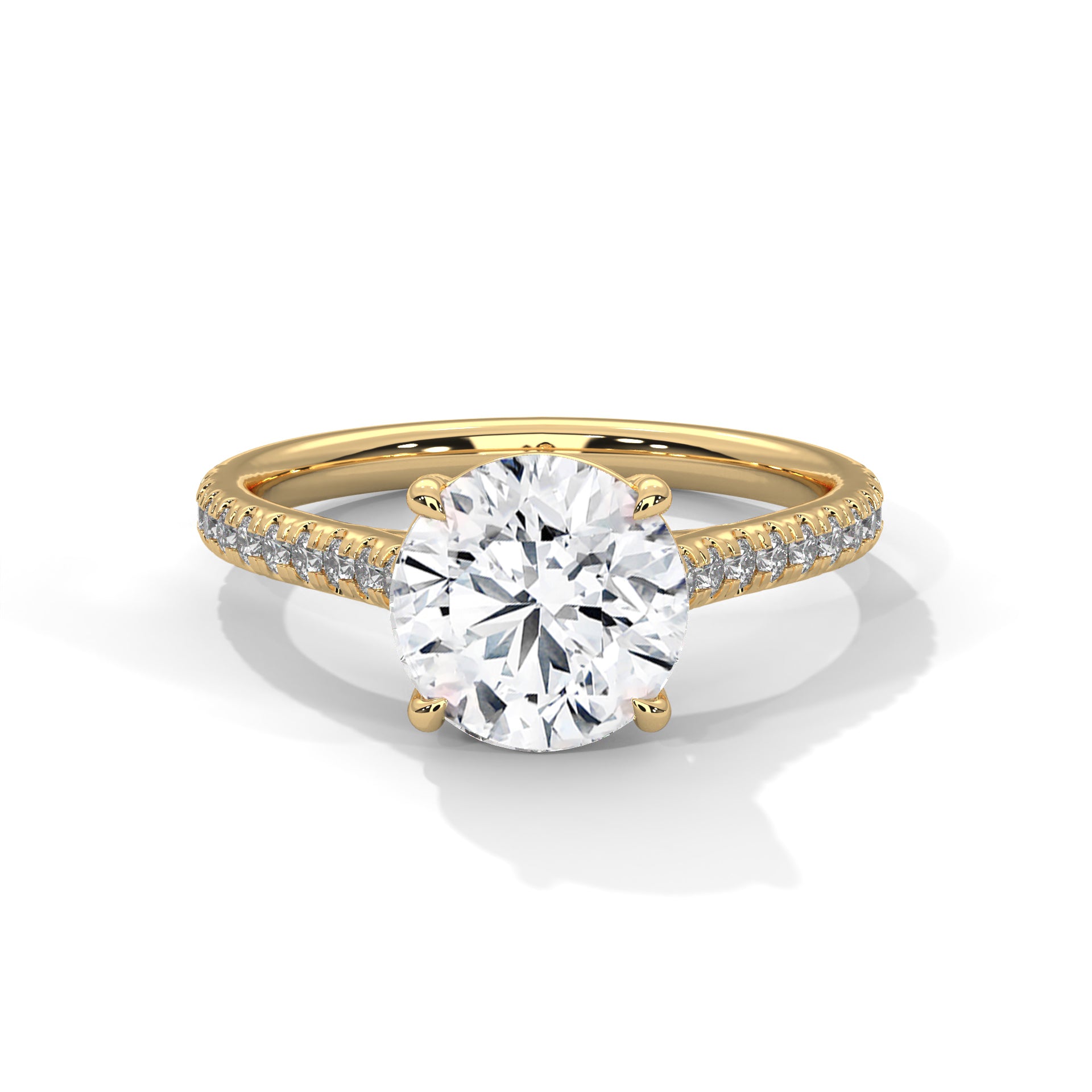 Round Brilliant Pavé Cathedral Solitaire Engagement Ring