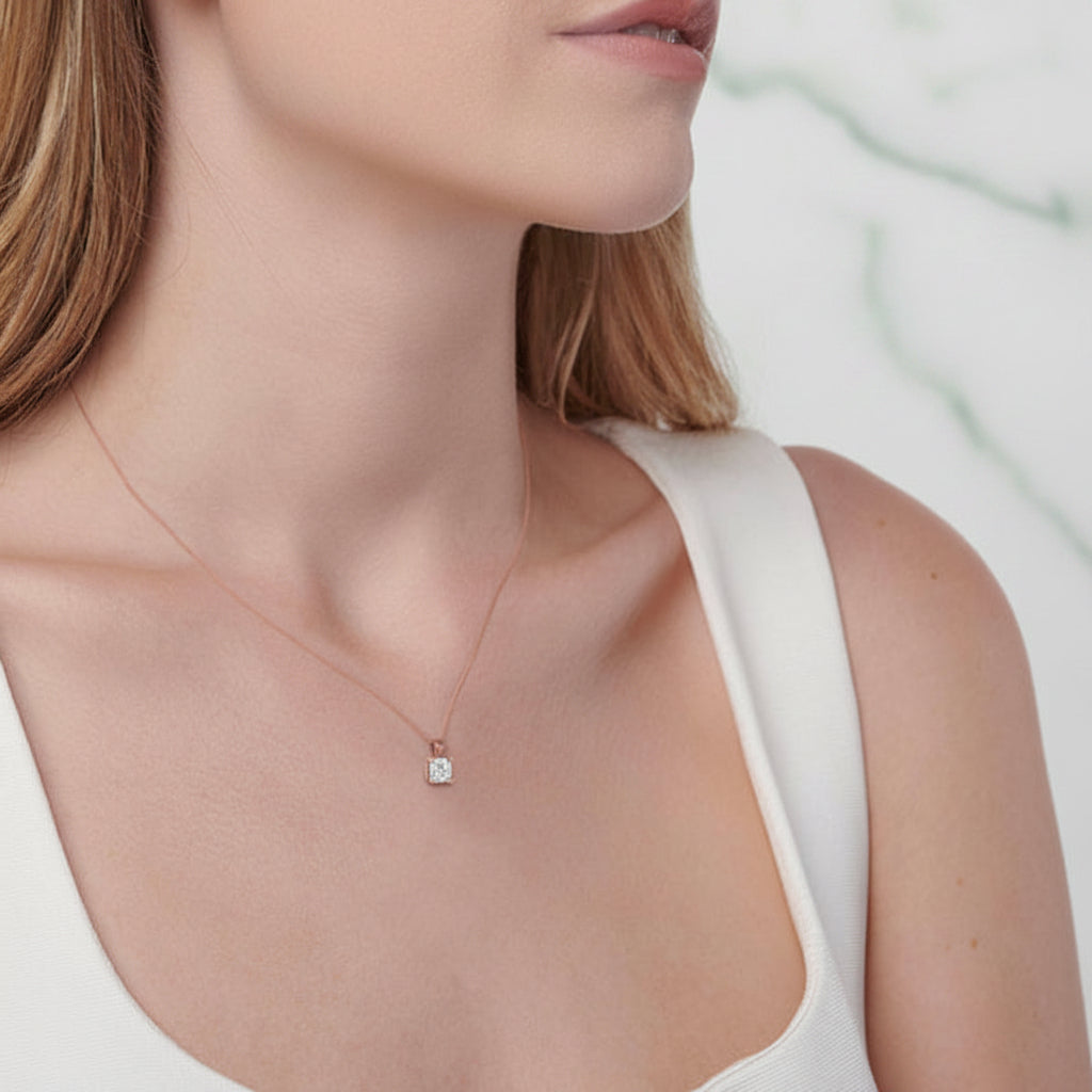 Cushion Cut Lab Diamond 4 Claw Drop Pendant