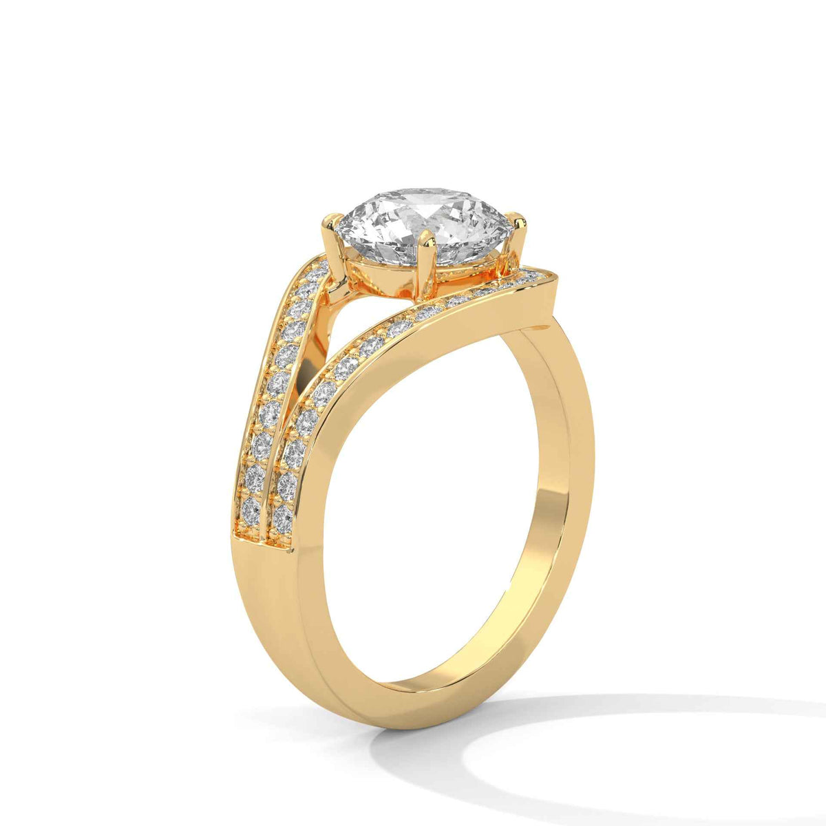 Round Cut Lab Grown Diamond Bypass Halo Micro-Pavé Engagement Ring 2.39 CT