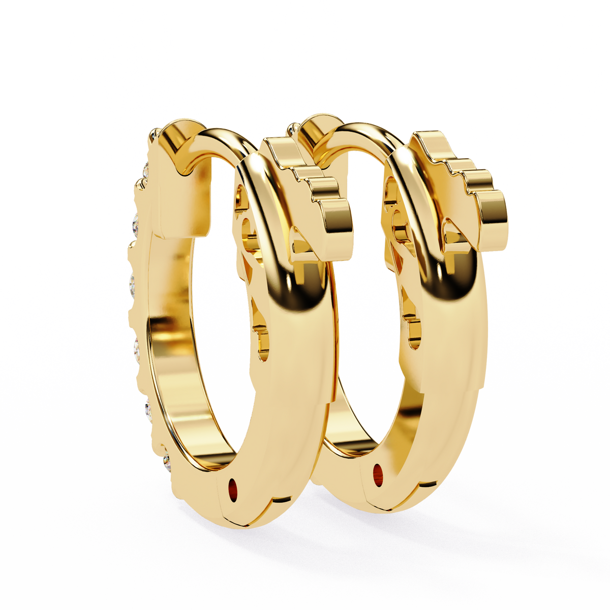Rose gold hoop earrings on a white background