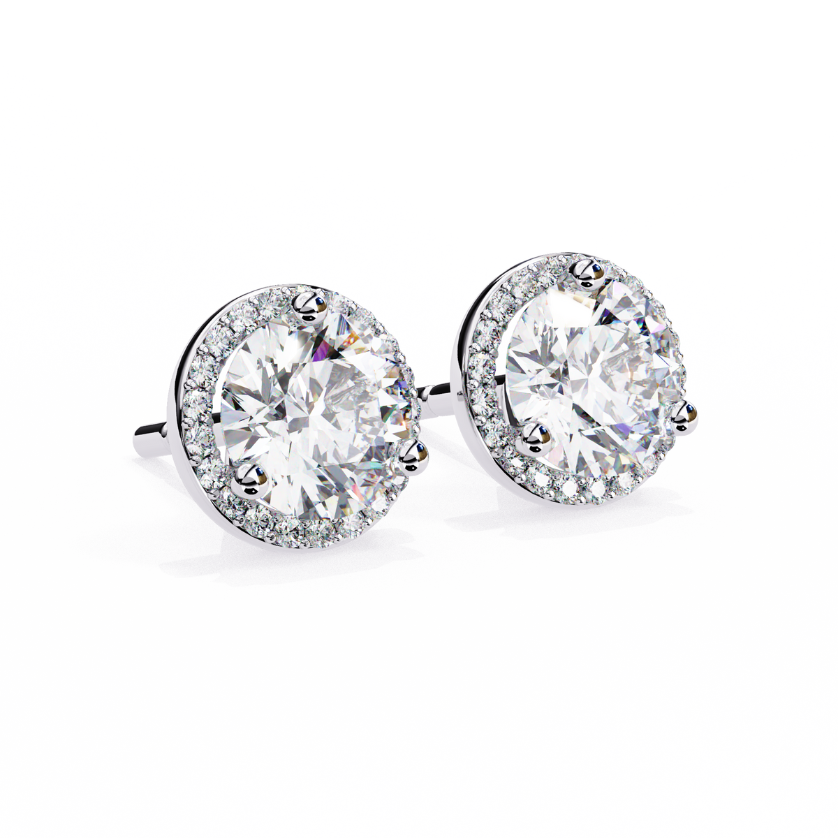 Round Lab Grown Diamond Classic Halo Stud Earrings