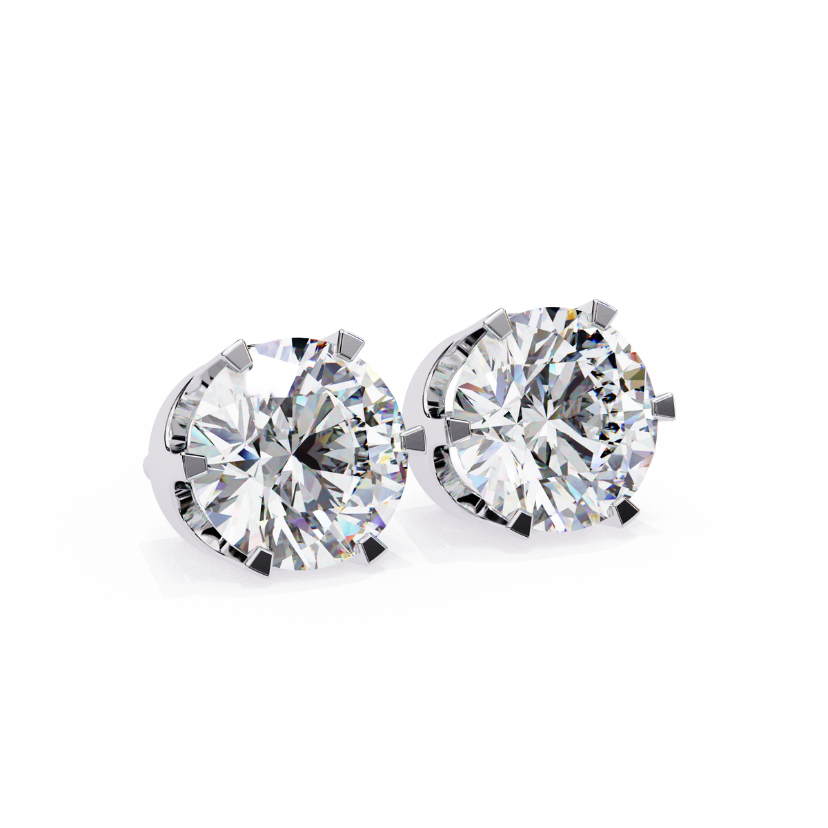 Regal Crown-Setting Round Brilliant Diamond Stud Earrings with Arched Gallery
