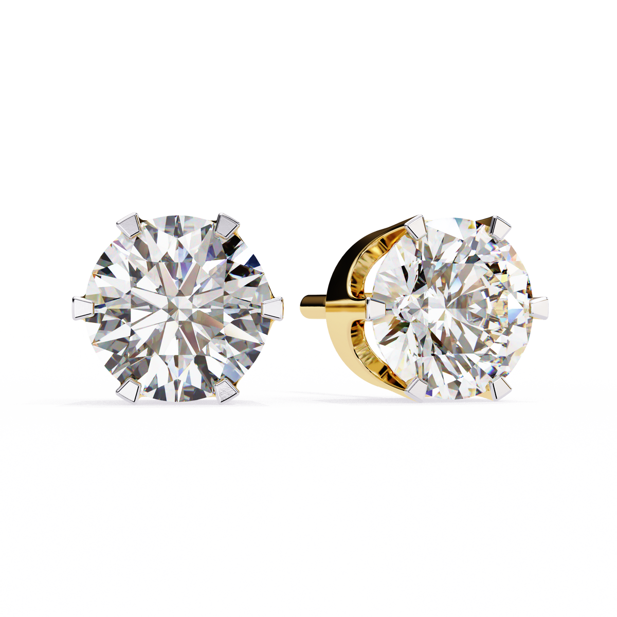 Regal Crown-Setting Round Brilliant Diamond Stud Earrings with Arched Gallery