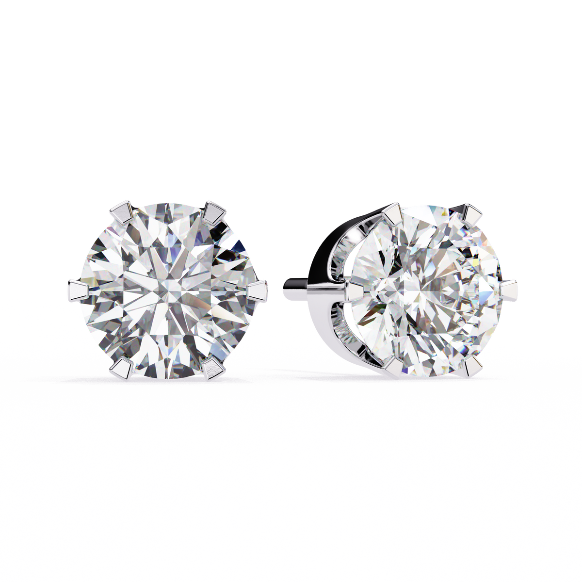 Regal Crown-Setting Round Brilliant Diamond Stud Earrings with Arched Gallery