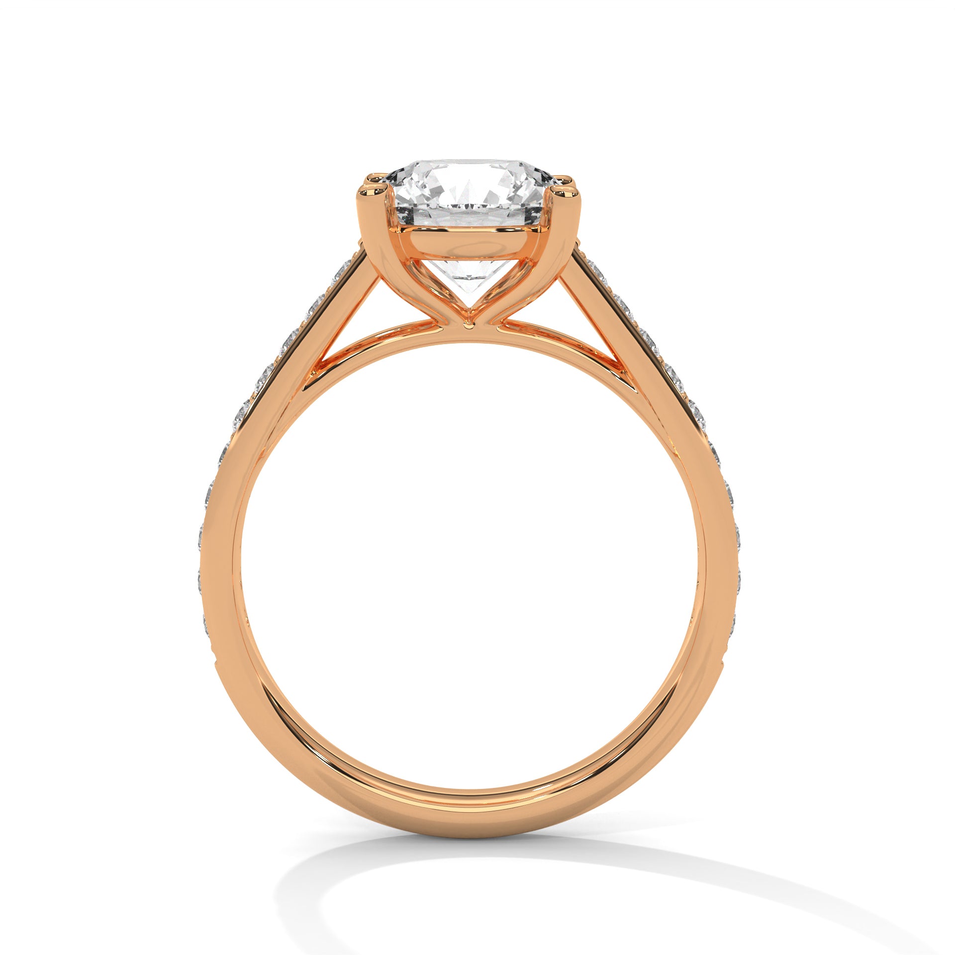 Round Brilliant High Cathedral Pavé Solitaire Engagement Ring
