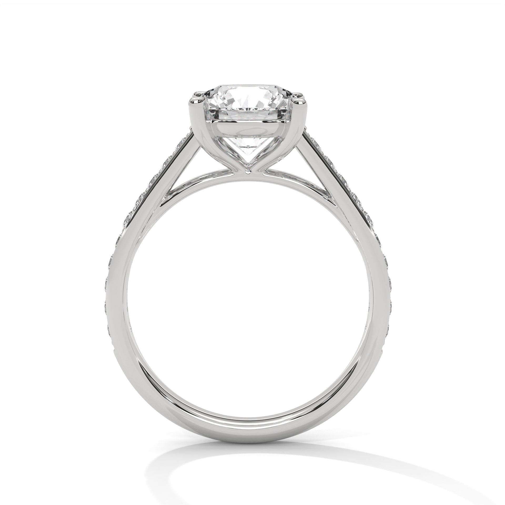 Round Brilliant High Cathedral Pavé Solitaire Engagement Ring