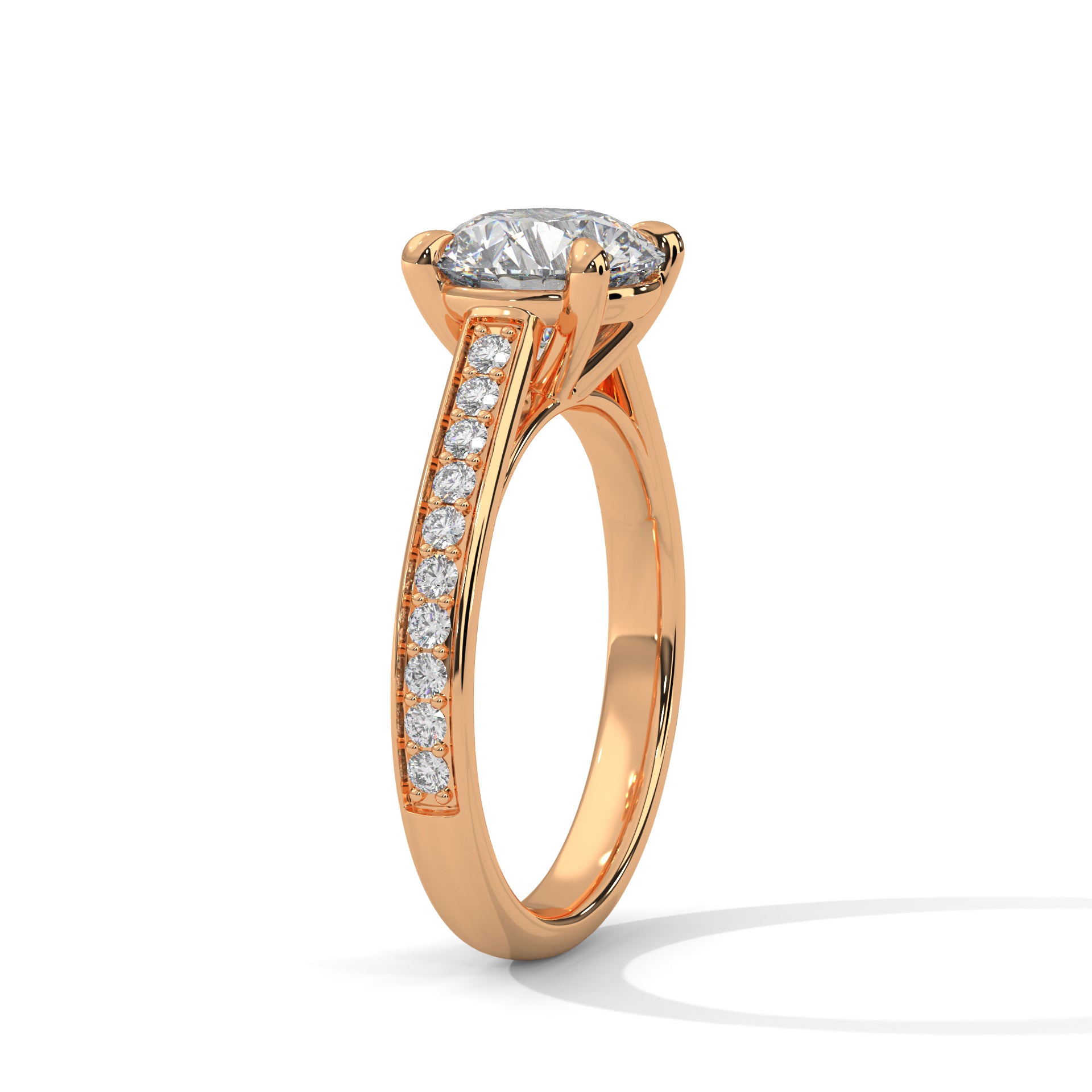 Round Brilliant High Cathedral Pavé Solitaire Engagement Ring