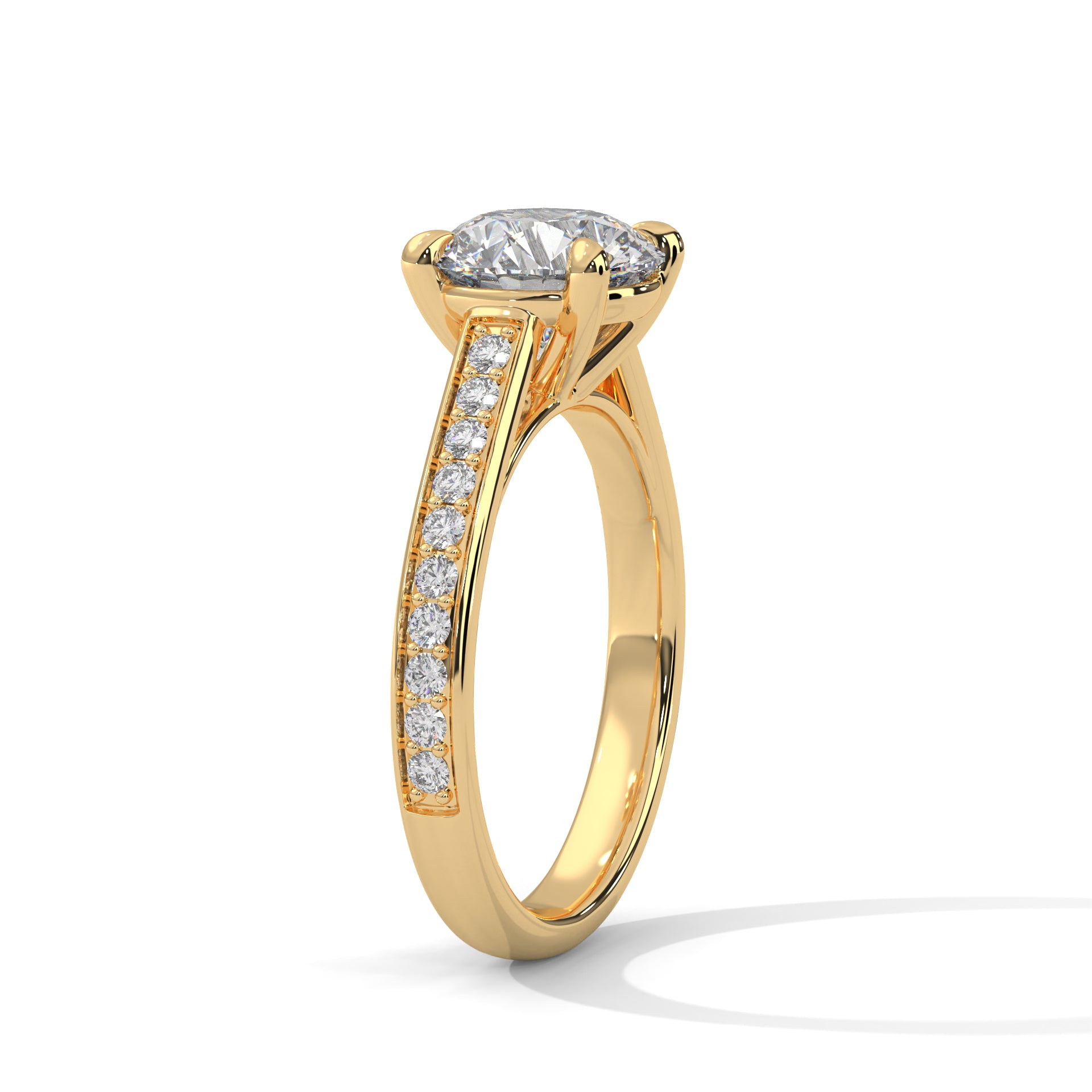 Round Brilliant High Cathedral Pavé Solitaire Engagement Ring