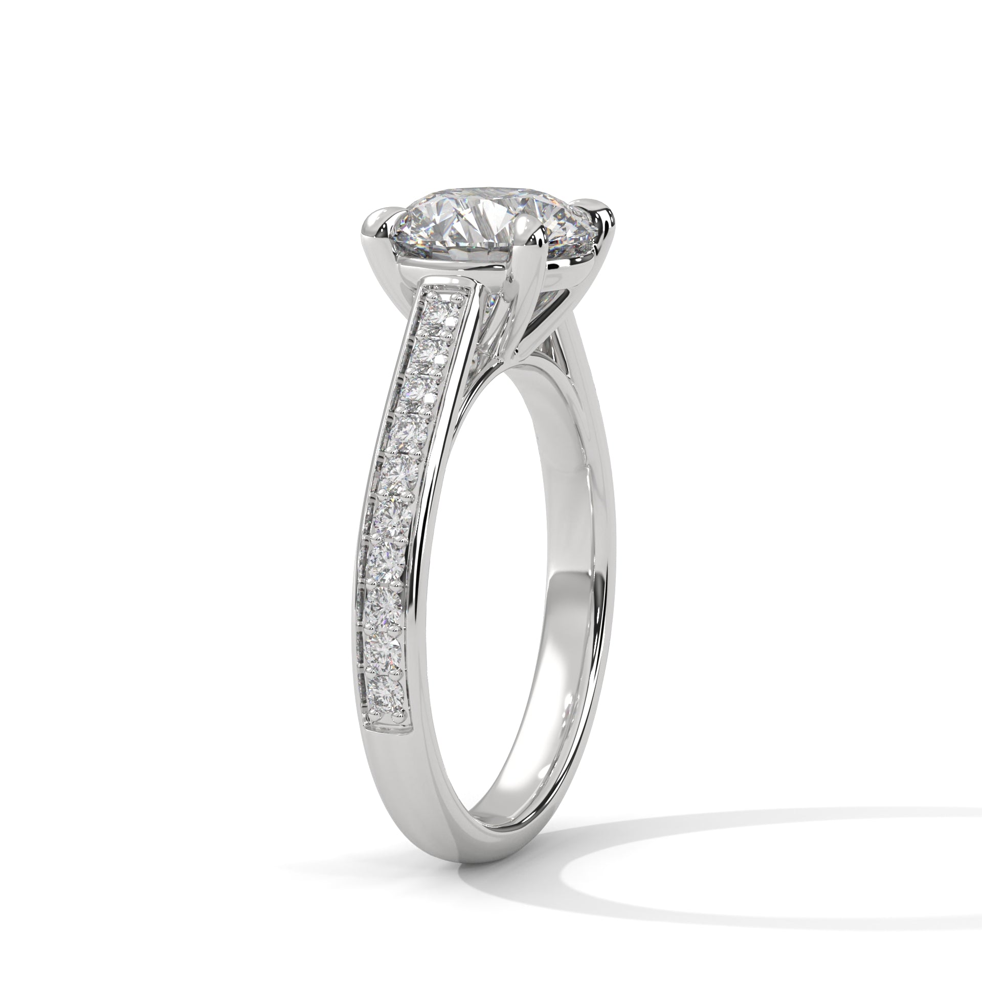 Round Brilliant High Cathedral Pavé Solitaire Engagement Ring