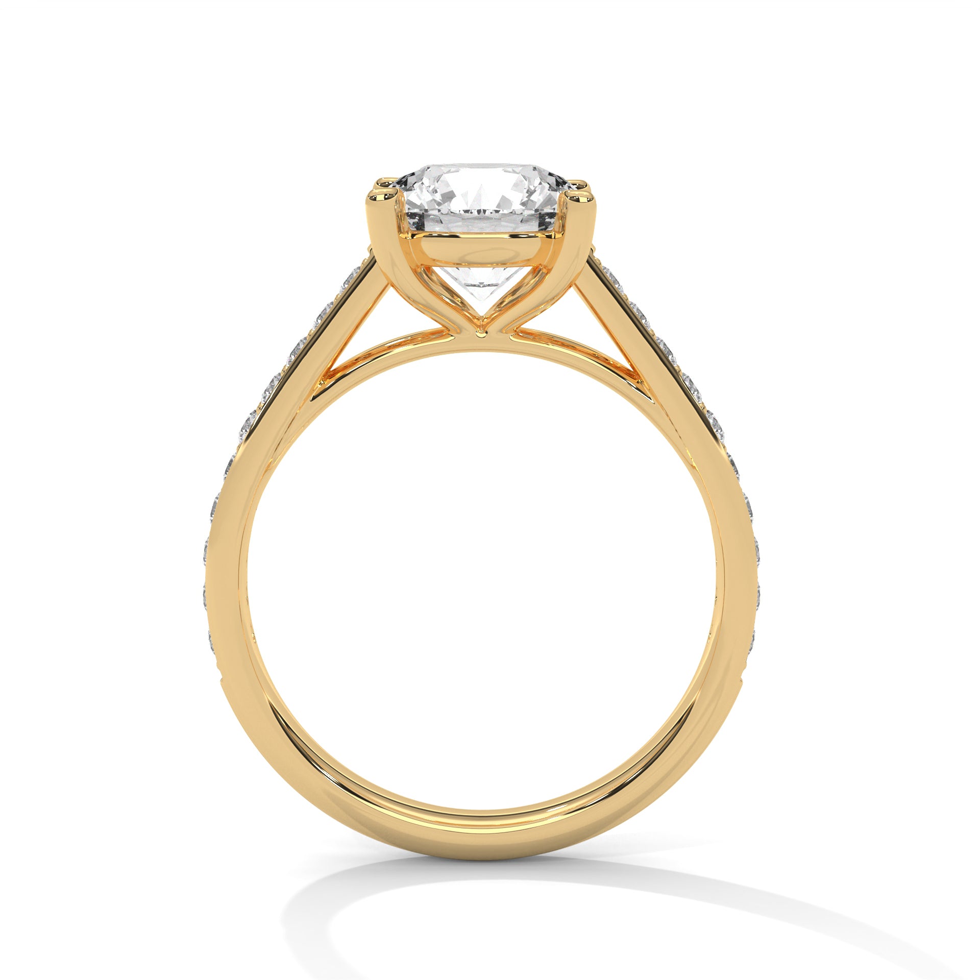 Round Brilliant High Cathedral Pavé Solitaire Engagement Ring
