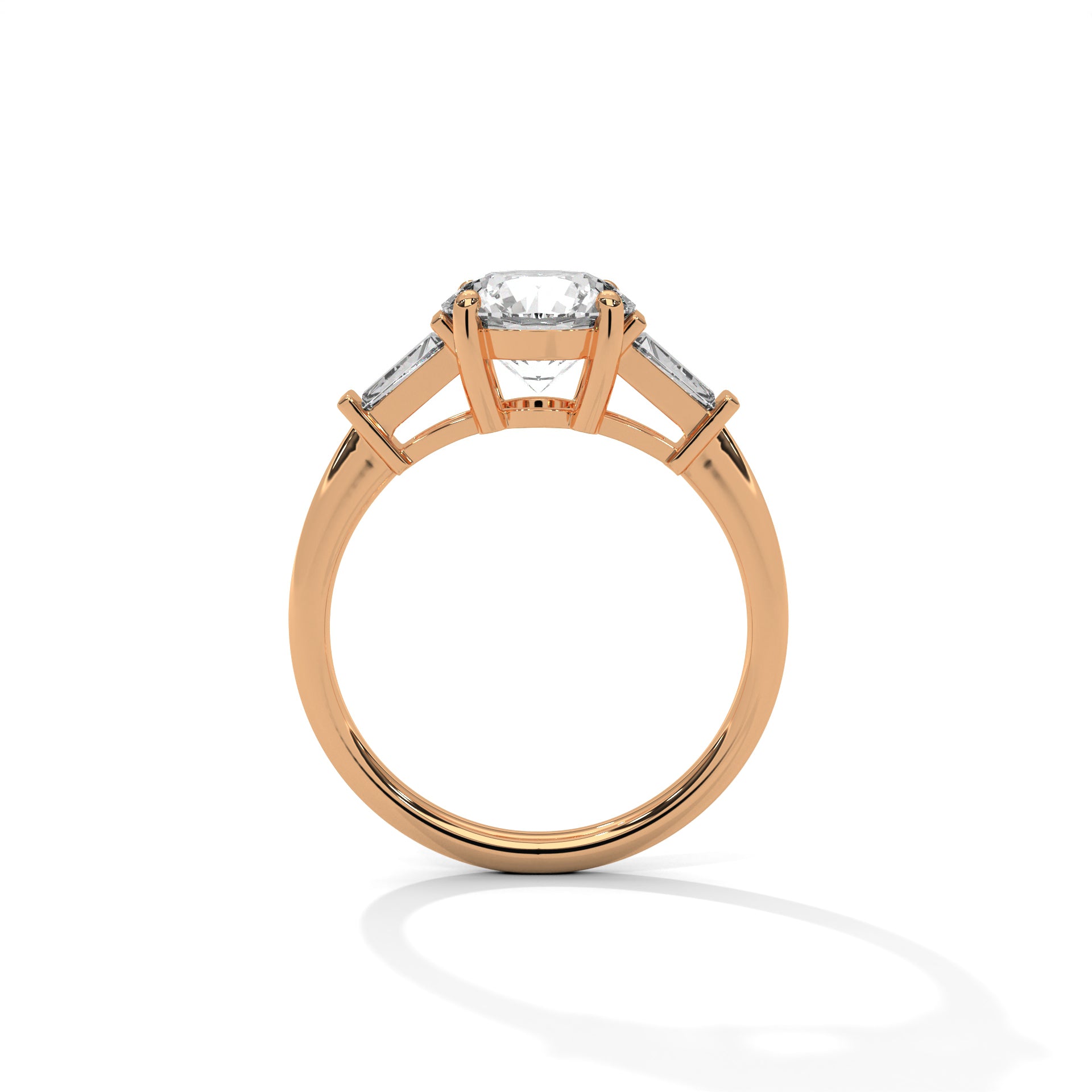 Round Three-Stone Engagement Ring with Tapered Baguettes