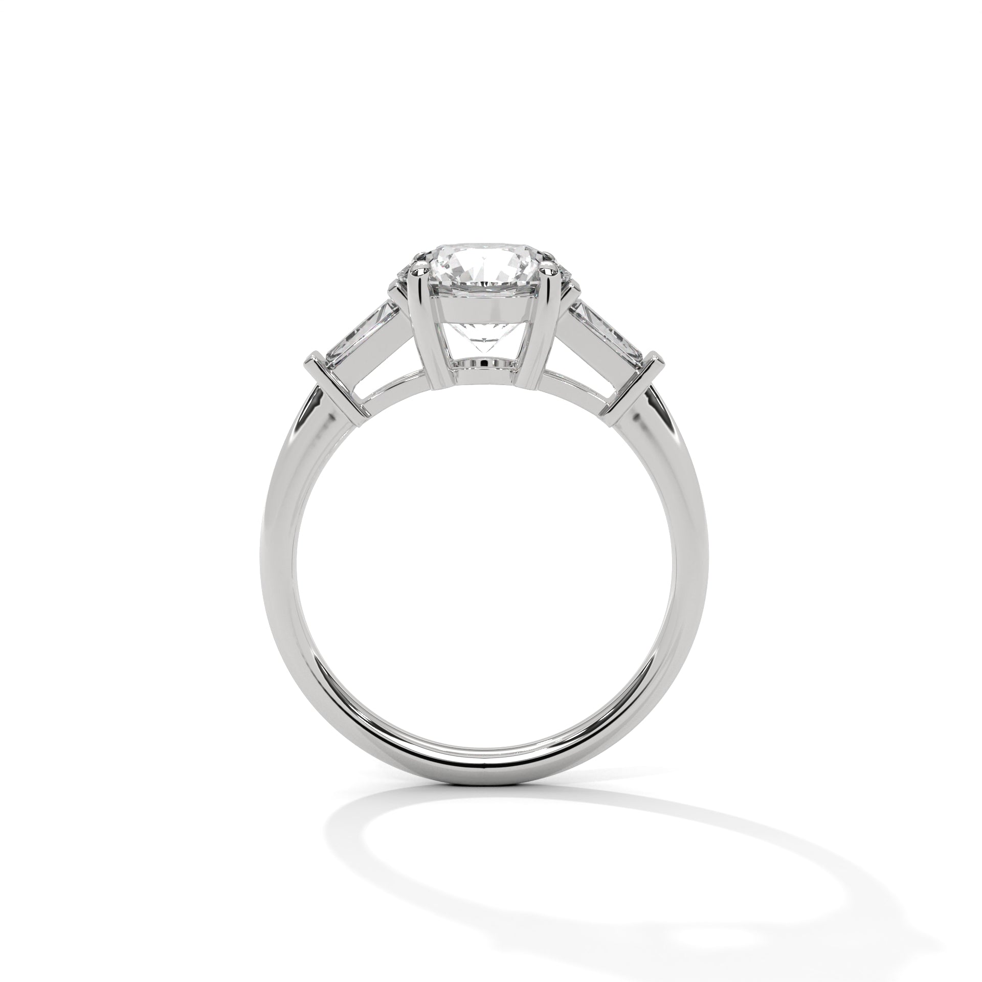 Round Three-Stone Engagement Ring with Tapered Baguettes