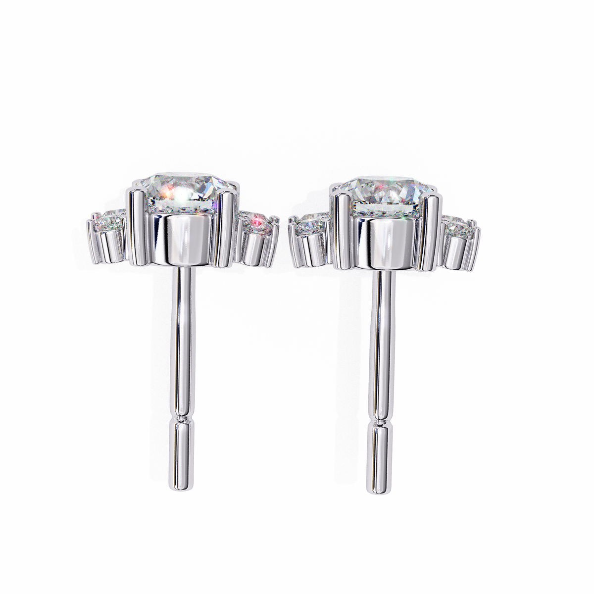 Round & Marquise Lab-Grown Diamond Floral Crown Cluster Stud Earrings