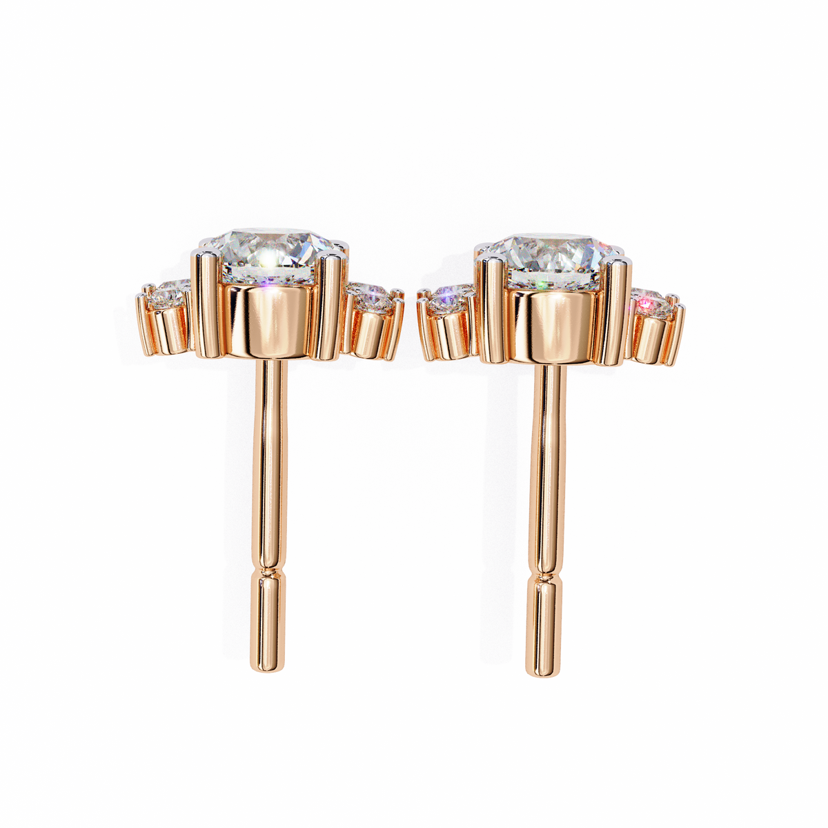 Round & Marquise Lab-Grown Diamond Floral Crown Cluster Stud Earrings