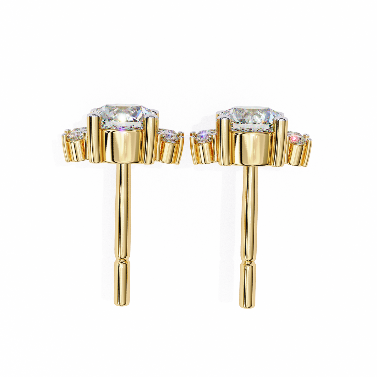 Round & Marquise Lab-Grown Diamond Floral Crown Cluster Stud Earrings