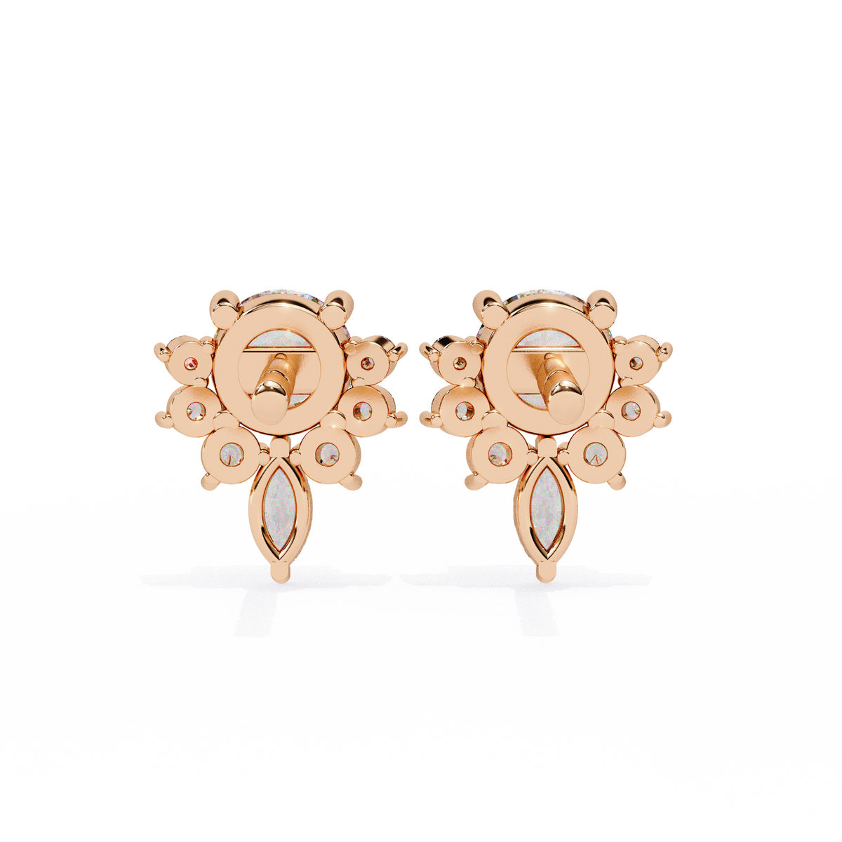 Round & Marquise Lab-Grown Diamond Floral Crown Cluster Stud Earrings