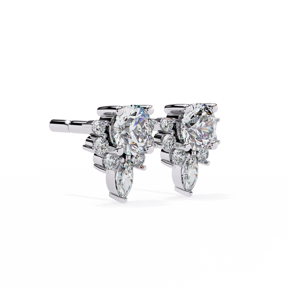Round & Marquise Lab-Grown Diamond Floral Crown Cluster Stud Earrings