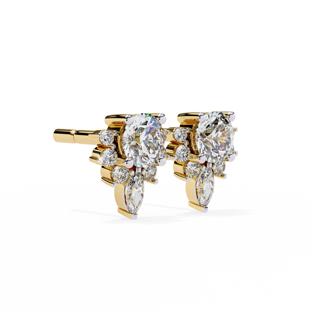 Round & Marquise Lab-Grown Diamond Floral Crown Cluster Stud Earrings