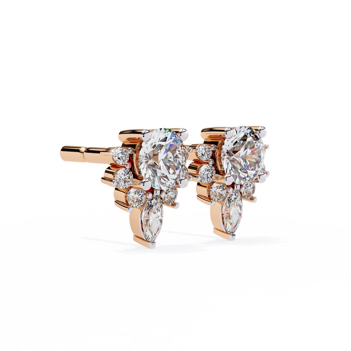 Round & Marquise Lab-Grown Diamond Floral Crown Cluster Stud Earrings