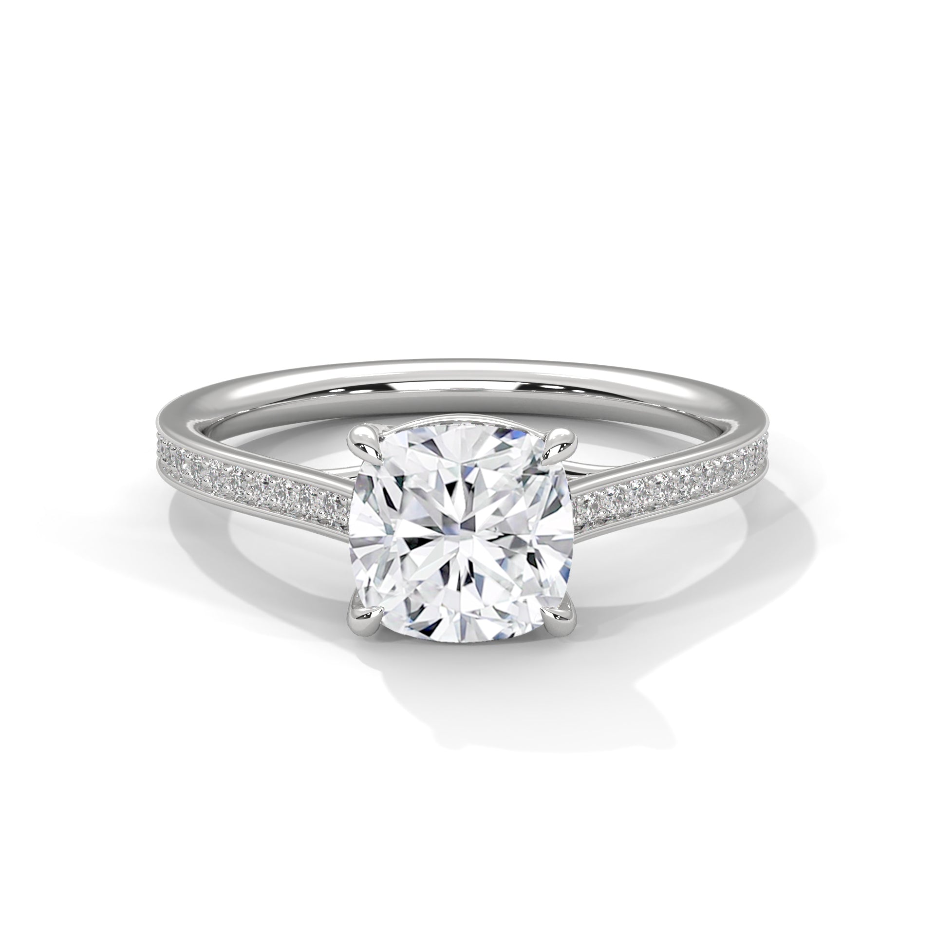 Diamond ring with a white gemstone on a white background