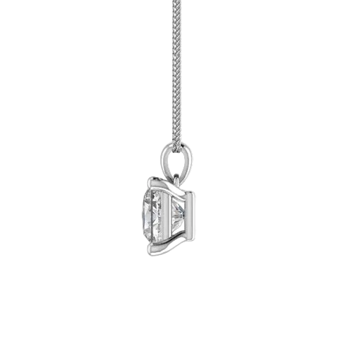 A silver pendant necklace featuring a rectangular baguette-cut clear gemstone in a prong setting, suspended from a delicate silver chain against a white background.