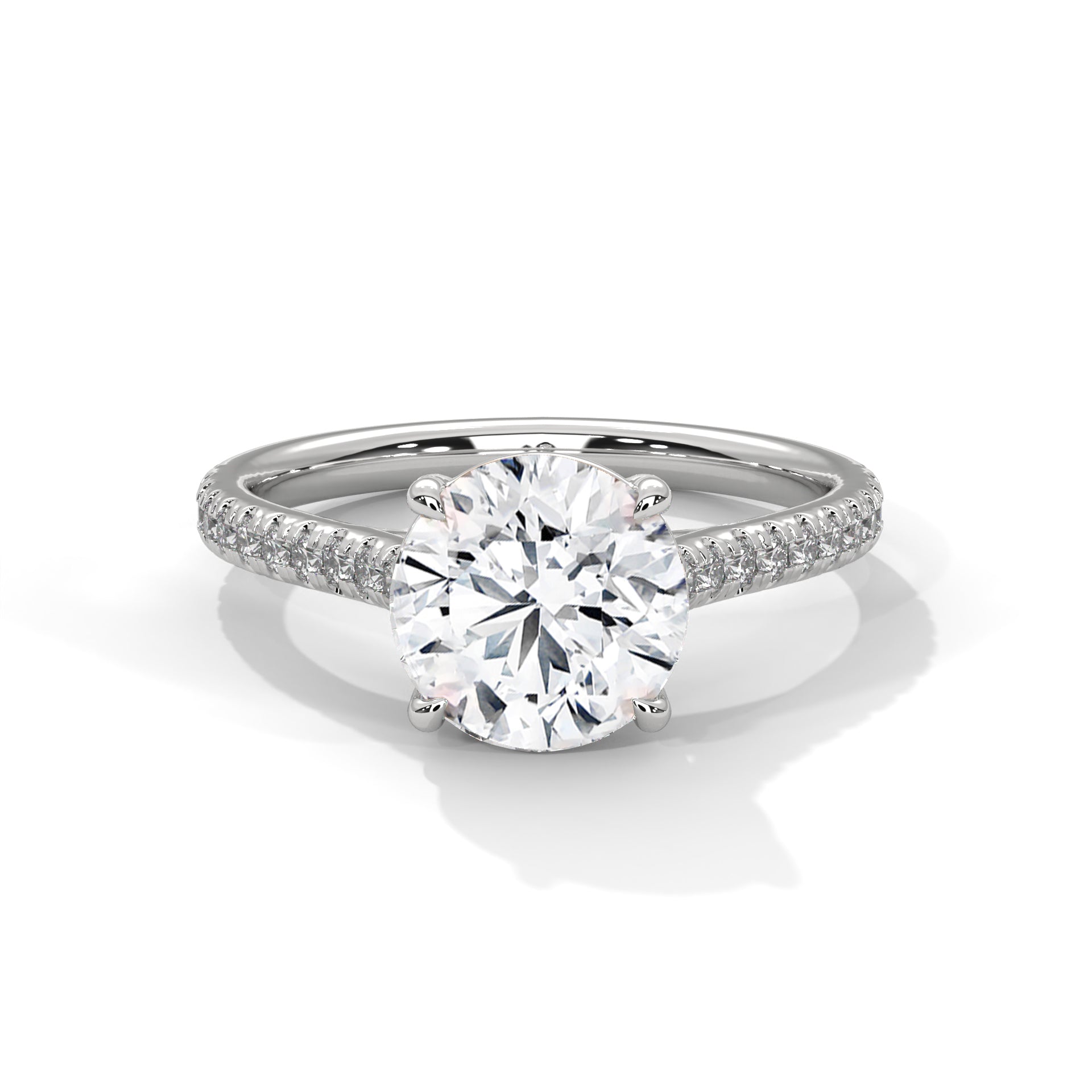 Diamond ring with a white gemstone on a white background