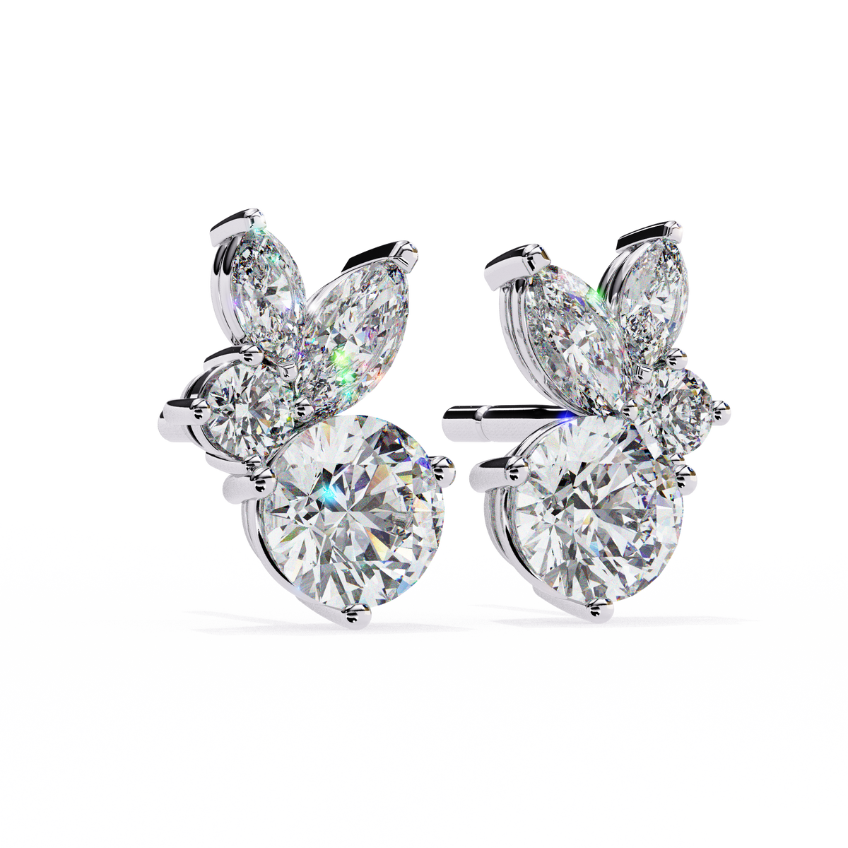 Round & Marquise Lab-Grown Diamond Butterfly Cluster Stud Earrings