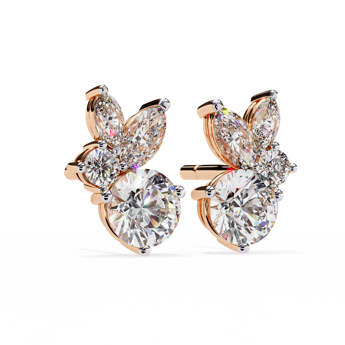 Round & Marquise Lab-Grown Diamond Butterfly Cluster Stud Earrings