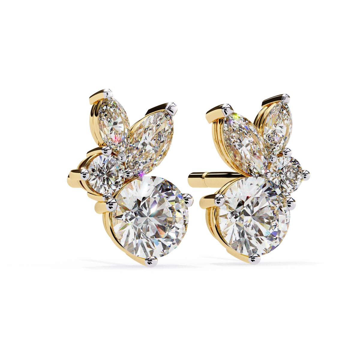 Round & Marquise Lab-Grown Diamond Butterfly Cluster Stud Earrings