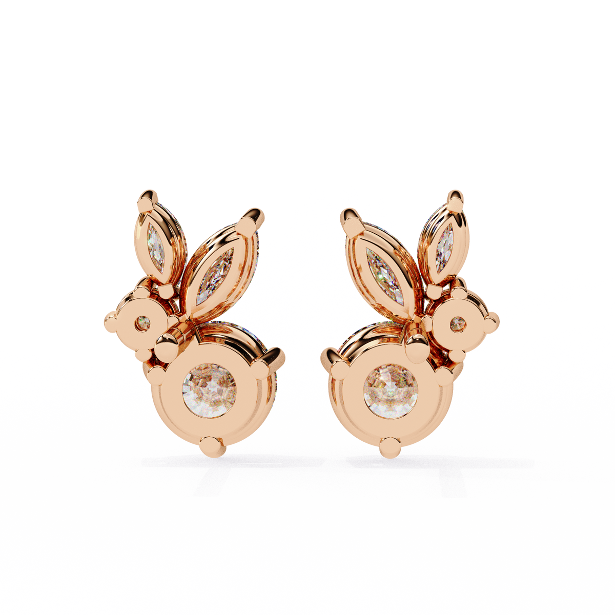 Round & Marquise Lab-Grown Diamond Butterfly Cluster Stud Earrings