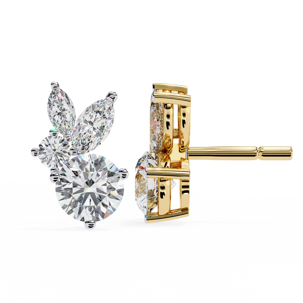Round & Marquise Lab-Grown Diamond Butterfly Cluster Stud Earrings