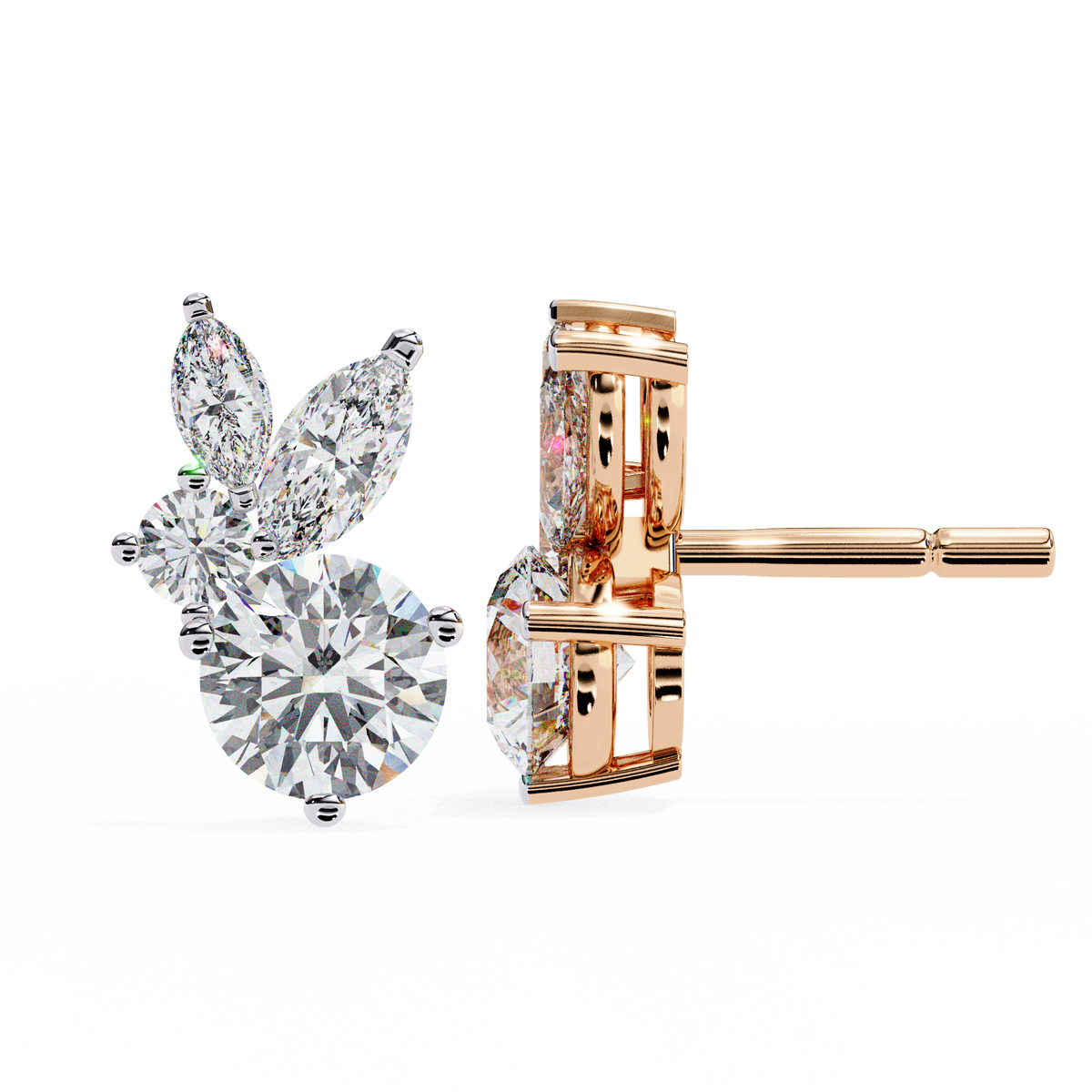 Round & Marquise Lab-Grown Diamond Butterfly Cluster Stud Earrings