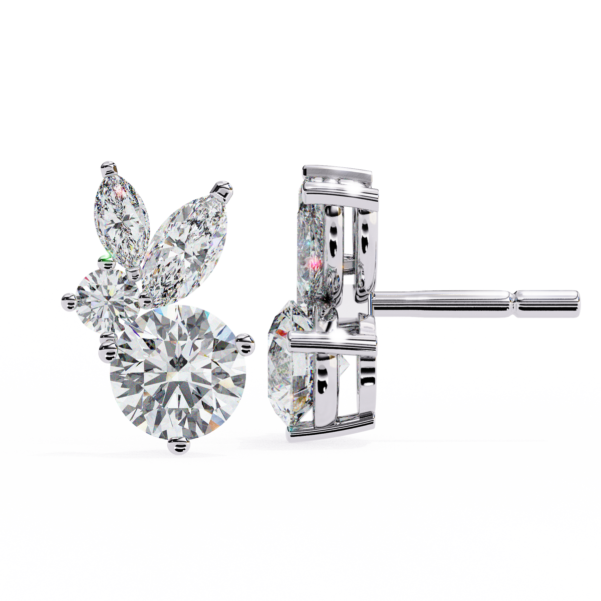 Round & Marquise Lab-Grown Diamond Butterfly Cluster Stud Earrings