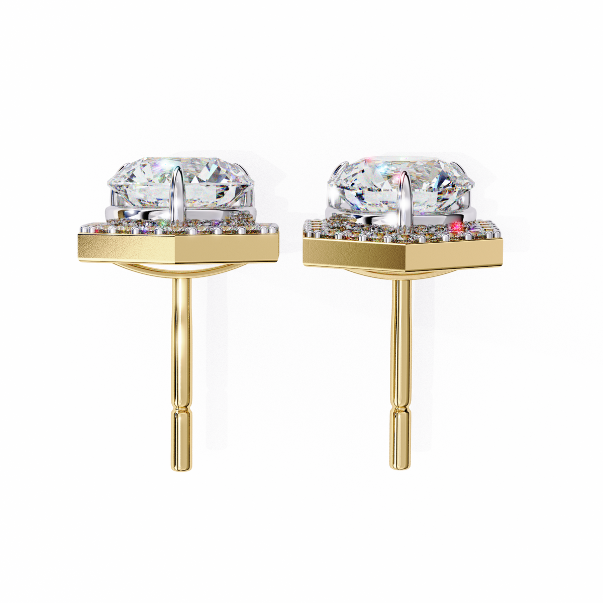 Round Lab-Grown Diamond Hexagon Halo Stud Earrings