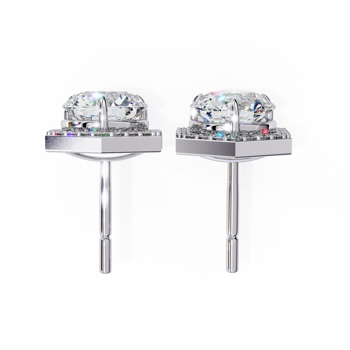 Round Lab-Grown Diamond Hexagon Halo Stud Earrings