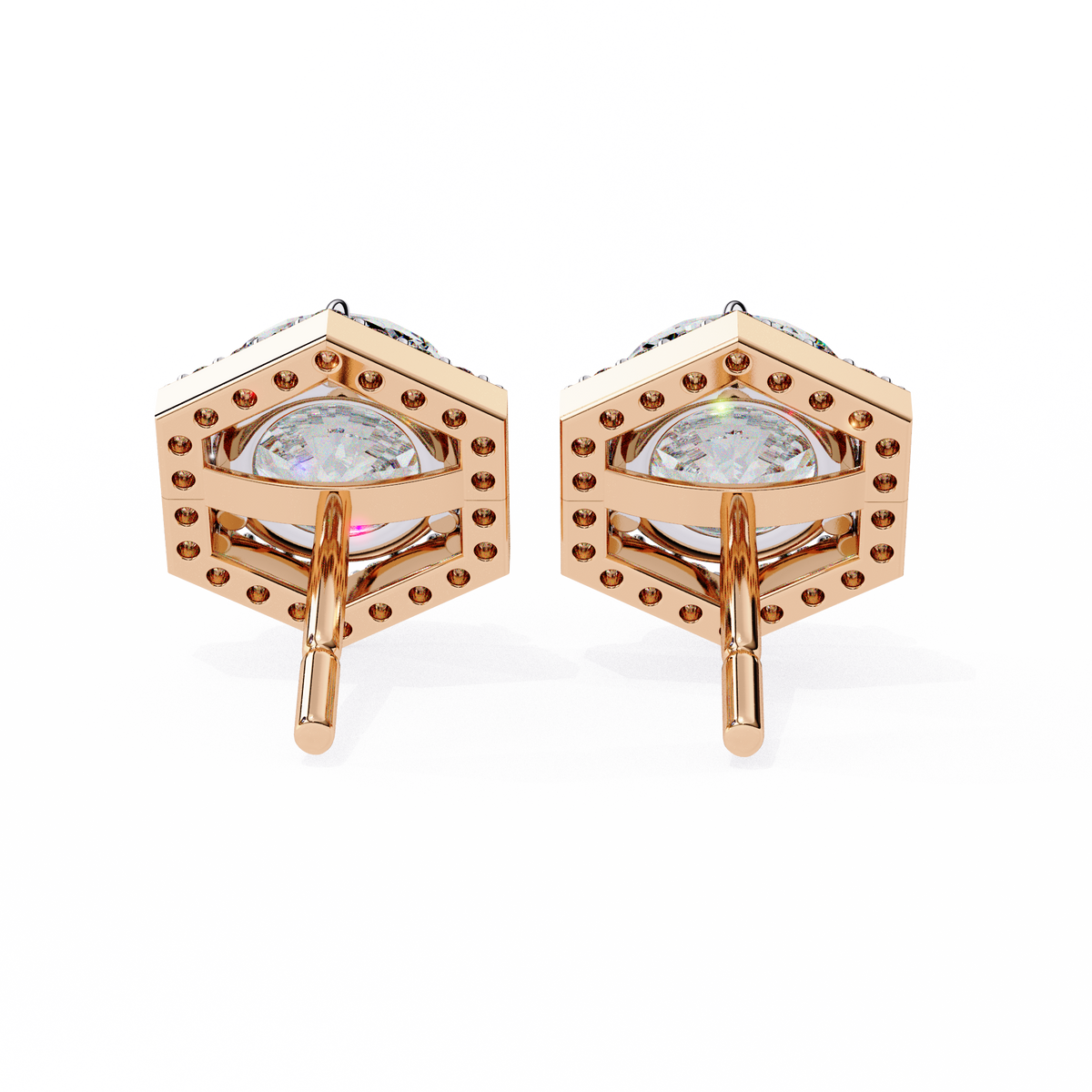 Round Lab-Grown Diamond Hexagon Halo Stud Earrings