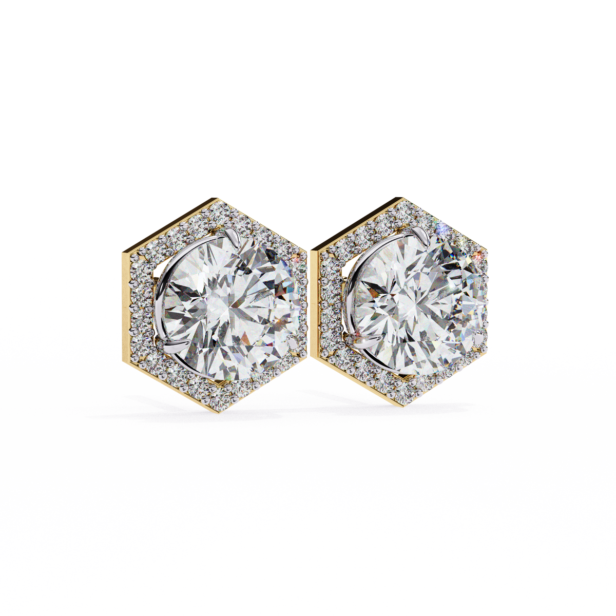 Round Lab-Grown Diamond Hexagon Halo Stud Earrings