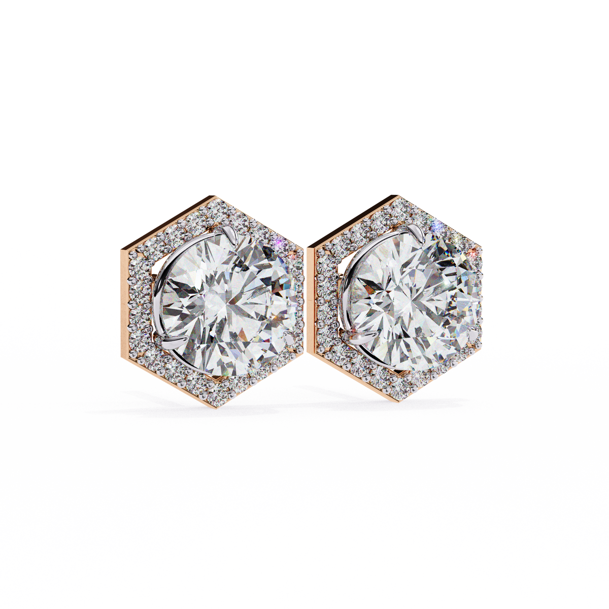 Round Lab-Grown Diamond Hexagon Halo Stud Earrings