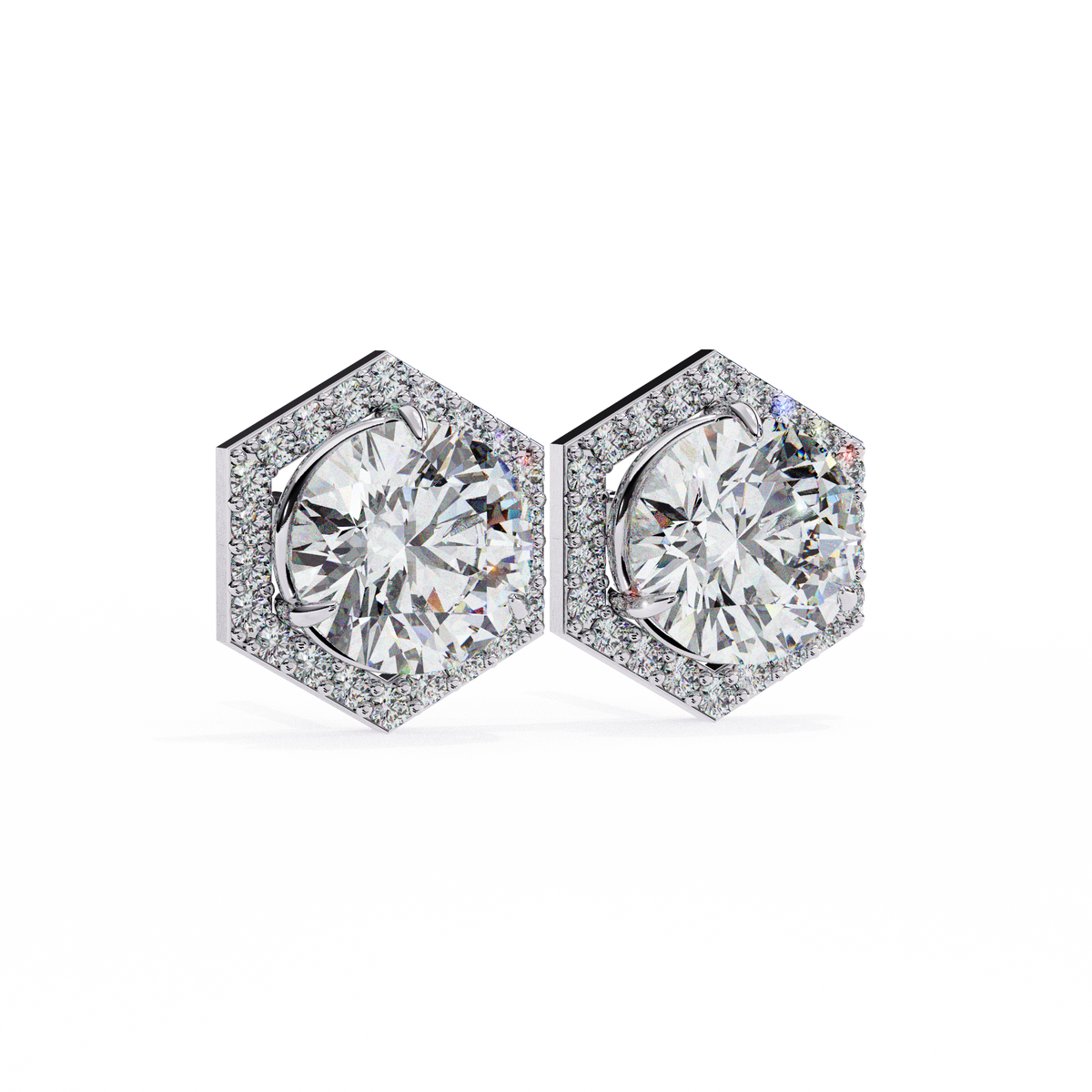 Round Lab-Grown Diamond Hexagon Halo Stud Earrings