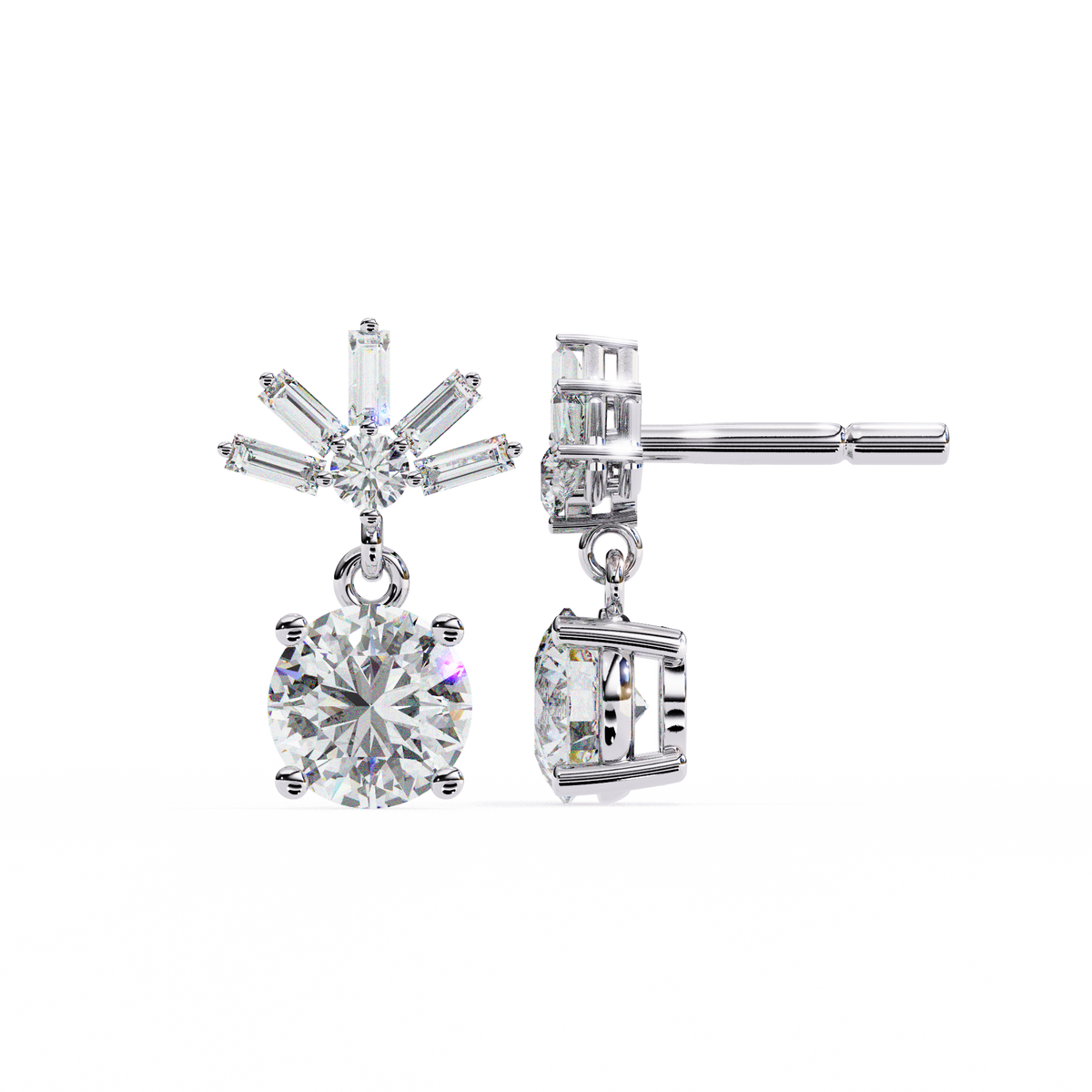 Pair of diamond earrings on a white background