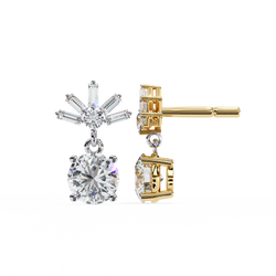 Round & Baguette Lab Grown Diamond Sunburst Drop Earrings 0.86 CT