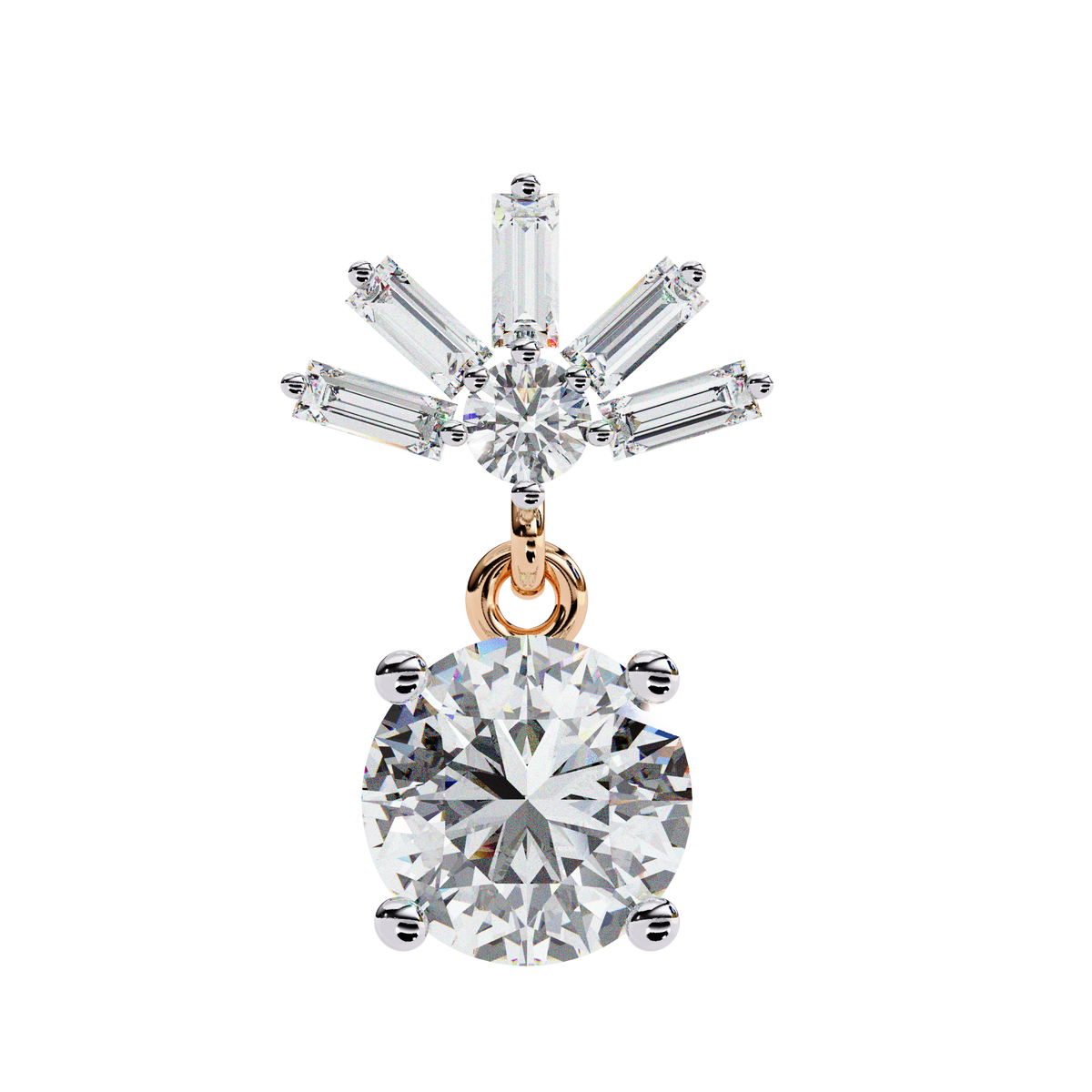Diamond pendant with rose gold chain on a white background