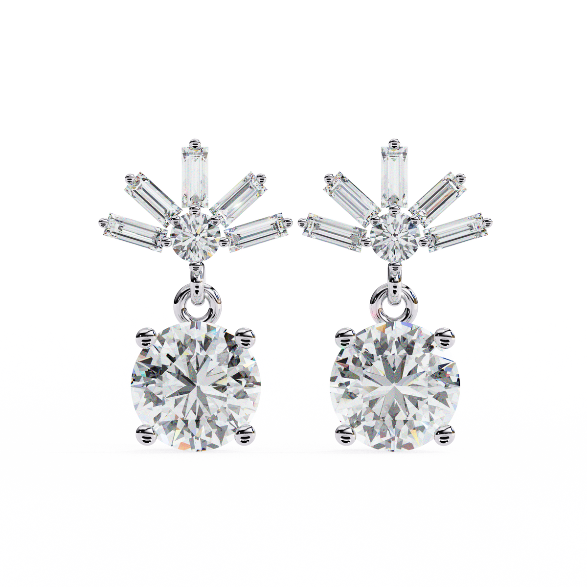 Pair of diamond earrings with a white background