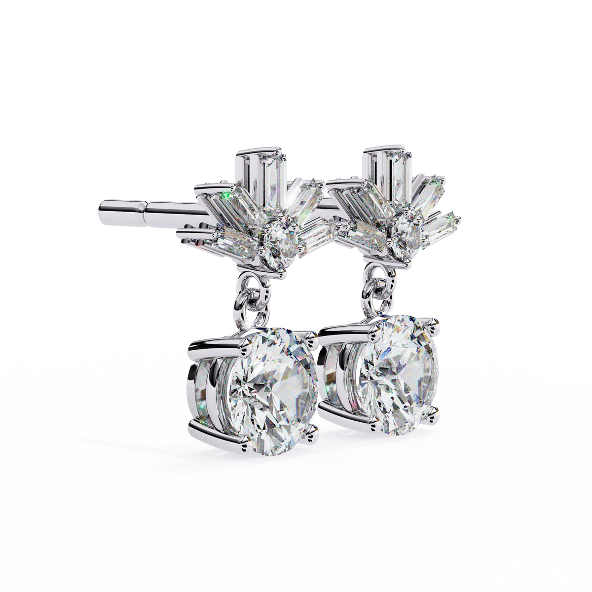 Diamond earrings on a white background