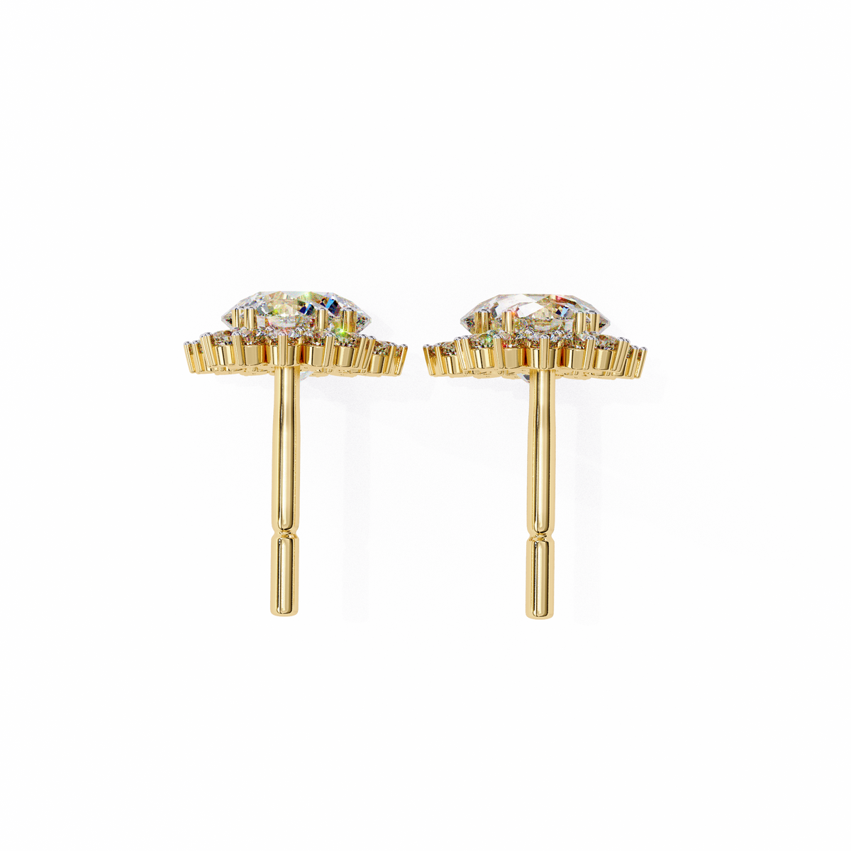 Gold earrings with gemstones on a white background