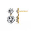 Round Lab Grown Diamond Double Floral Halo Drop Earrings 1.37 CT