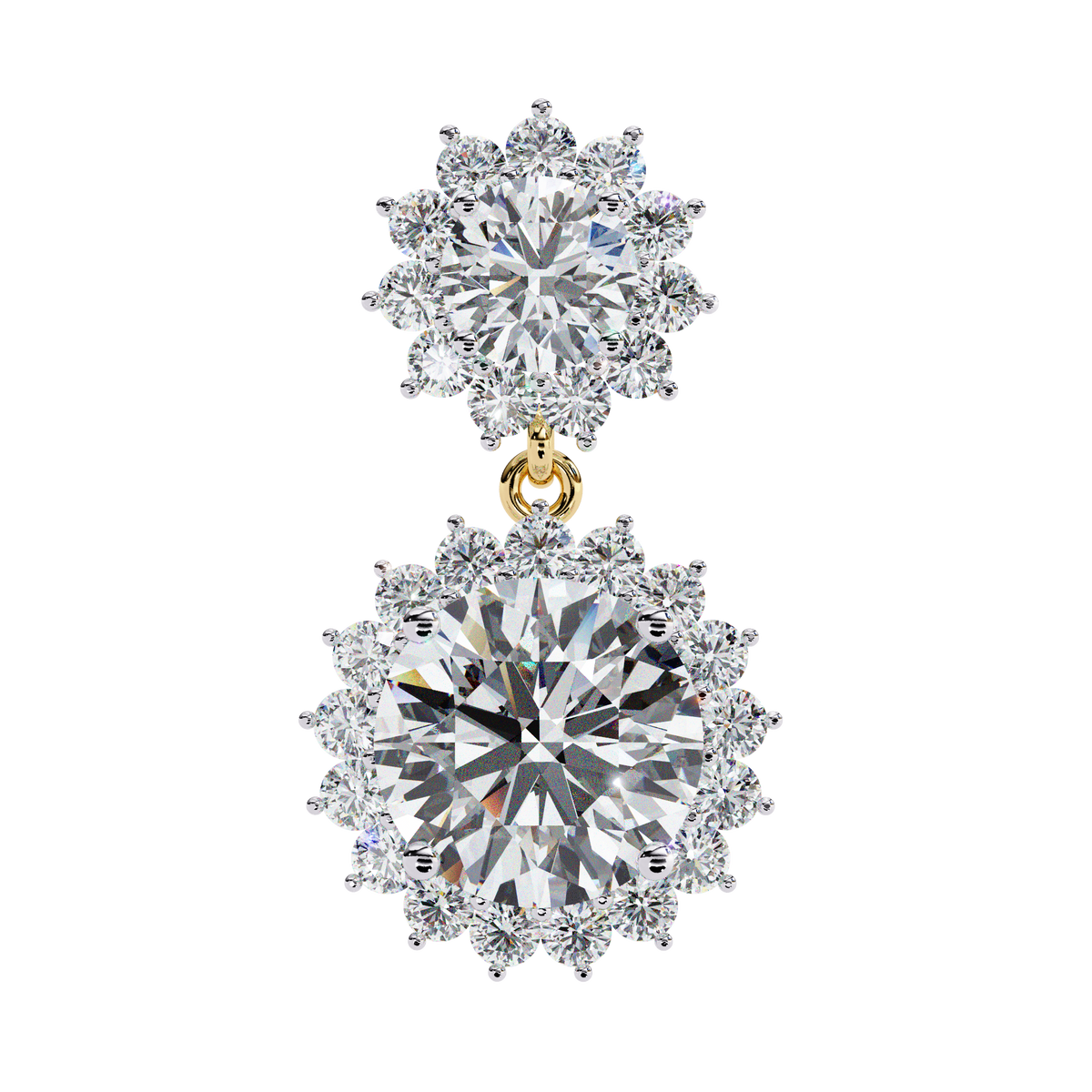 Pair of diamond earrings on a white background