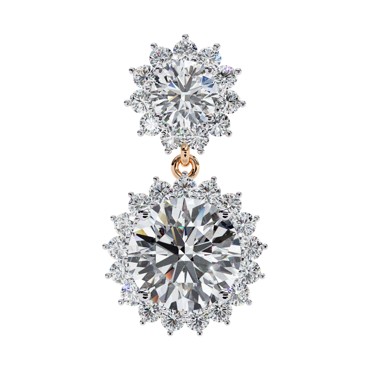 Pair of diamond earrings on a white background