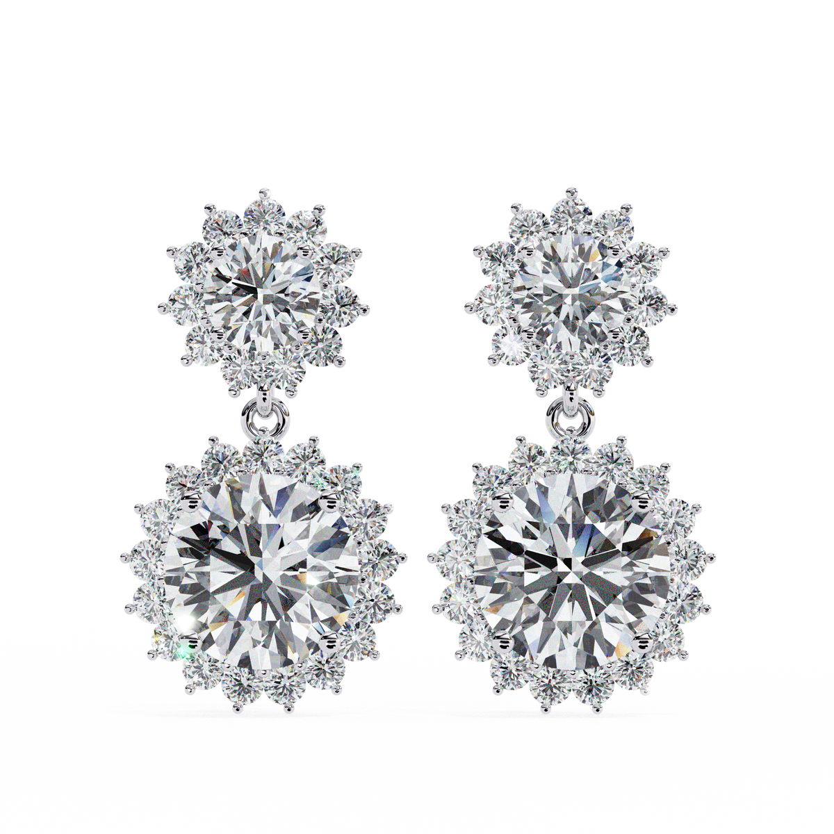 Pair of diamond earrings on a white background